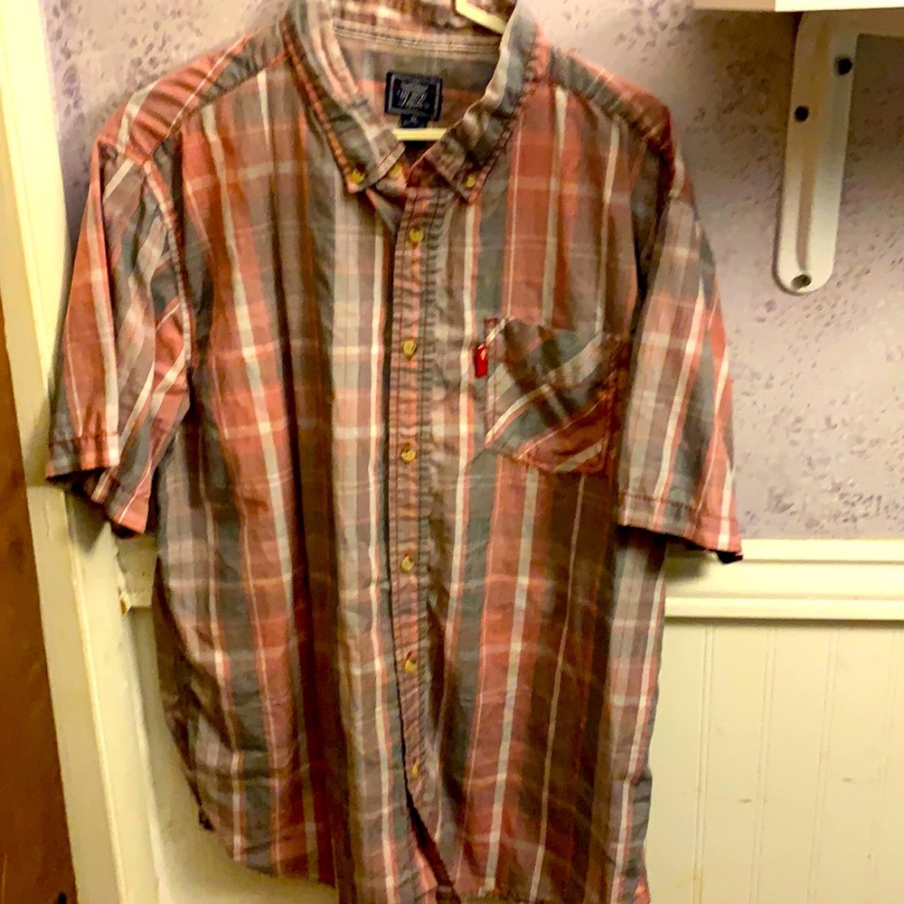 Black Jack Short Sleeve Red, White, & Grey Casual Button Up
